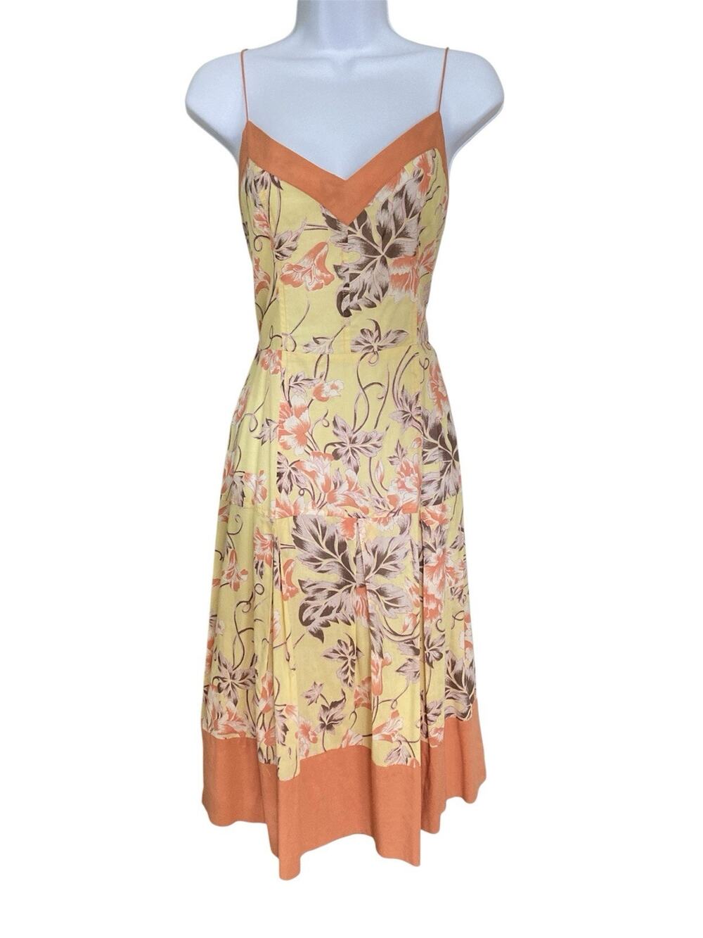 Vintage 90s Y2k Boho Cottage Preppy Fall Floral Cotton Midi Dress Size M/8/10